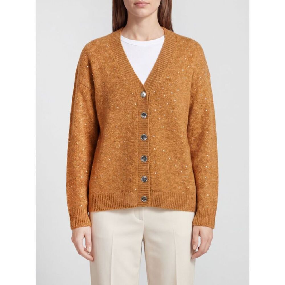 Pinko Women V-Neck Wool Blend Cardigan Pinko With Rhinestone Embellishments